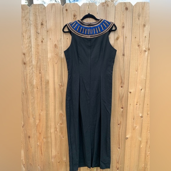 Vintage 80s‎ Jennifer Jeffries Women 14 A-Line Short Sleeve Dress Black Blue - Picture 8 of 8